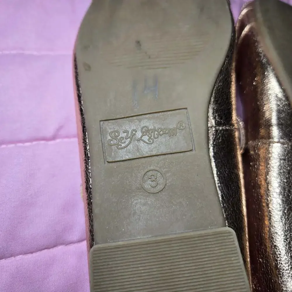 Self Esteem Girls Metallic Rose Gold Bow Mary Jane Ballet Flats Size 3